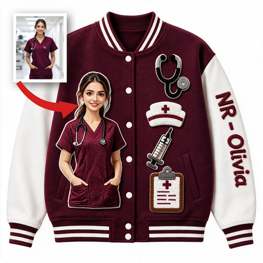 Personalisierte Varsity-Jacke für Krankenschwestern – Geschenk für NR Gesundheitsarbeiter