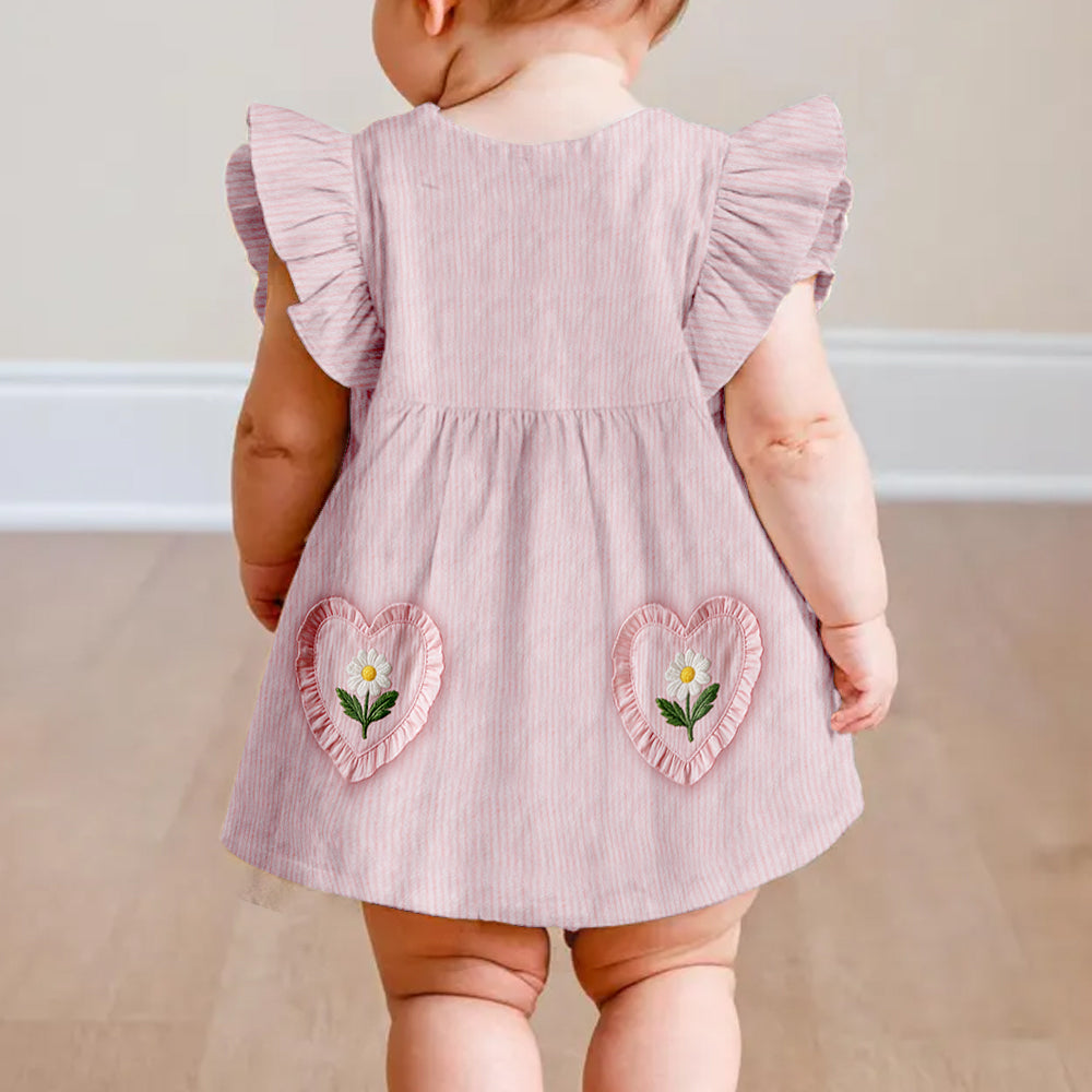 Personalized 3 Year Old Girl Pink Ruffle Sleeve Little Black Girl Dress Custom Embroidered Portrait Birth Flower Perfect Gift for Daughter Niece