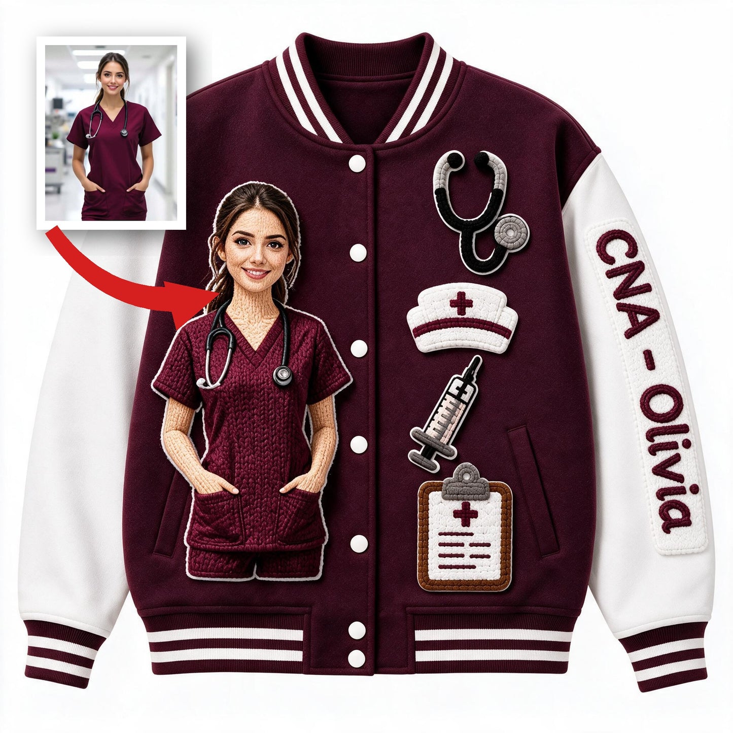 Personalized Nurse Varsity Jacket Custom Nurse Life Appreciation Gift for CNA Healthcare Worker Casual Outerwear