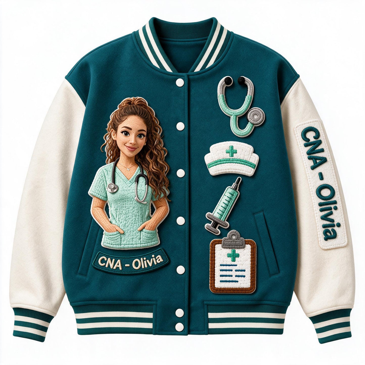 Personalized Latina Nurse Varsity Jacket Custom Nurse Life Appreciation Gift for CNA Healthcare Worker Casual Outerwear
