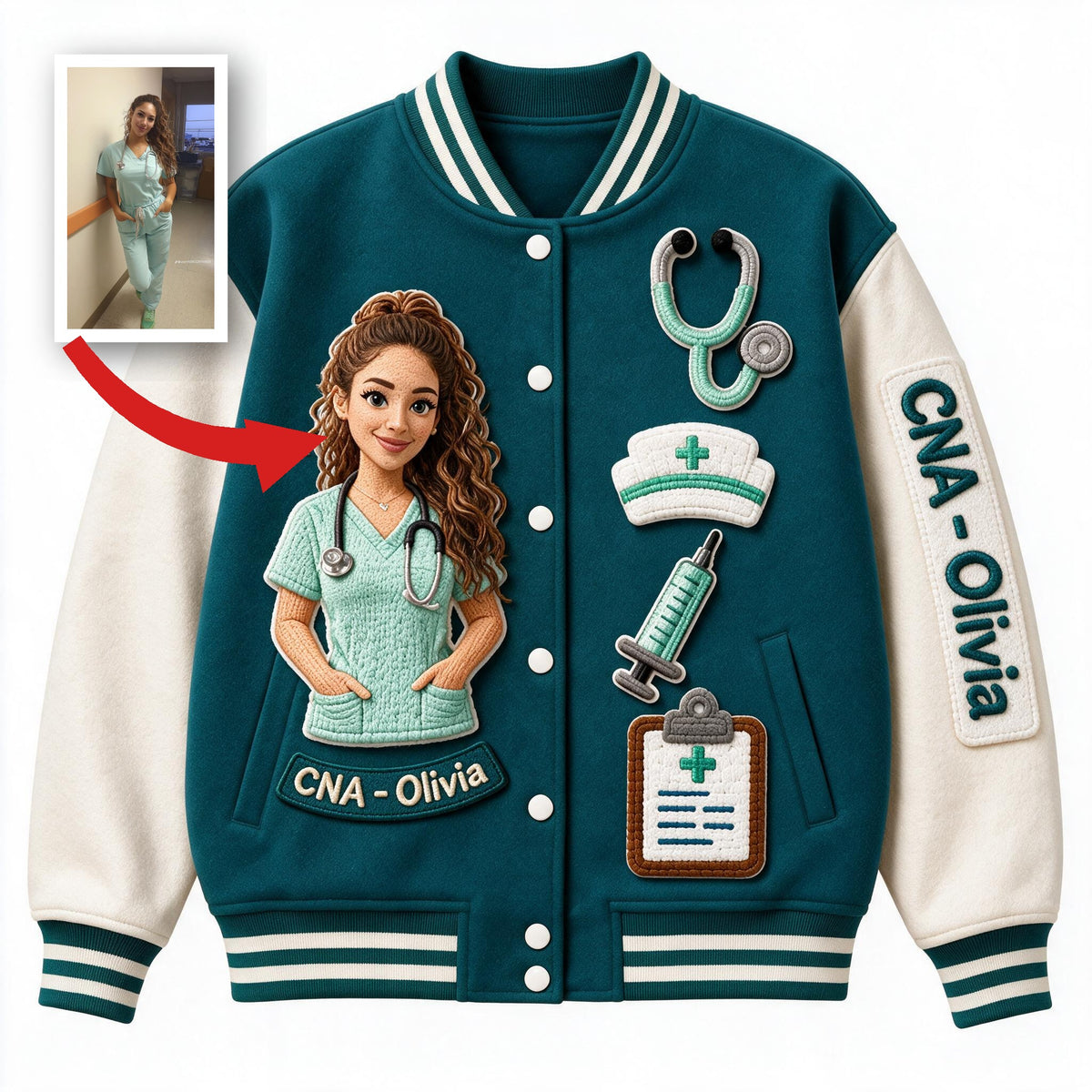 Personalized Latina Nurse Varsity Jacket Custom Nurse Life Appreciation Gift for CNA Healthcare Worker Casual Outerwear