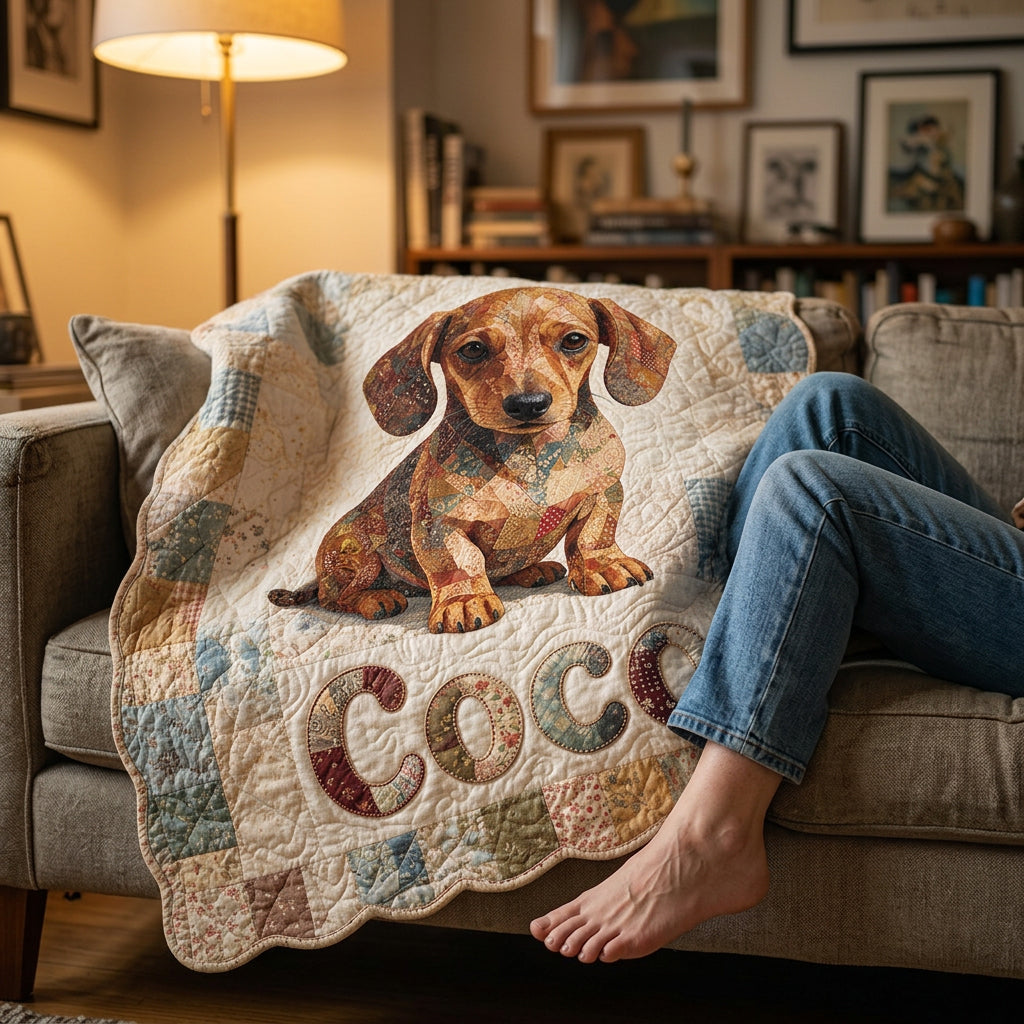 Personalized Short-Legged Black & Tan Dachshund Patchwork Fleece Blanket | Cozy Custom Gift For Dachshund Lovers Home Decor