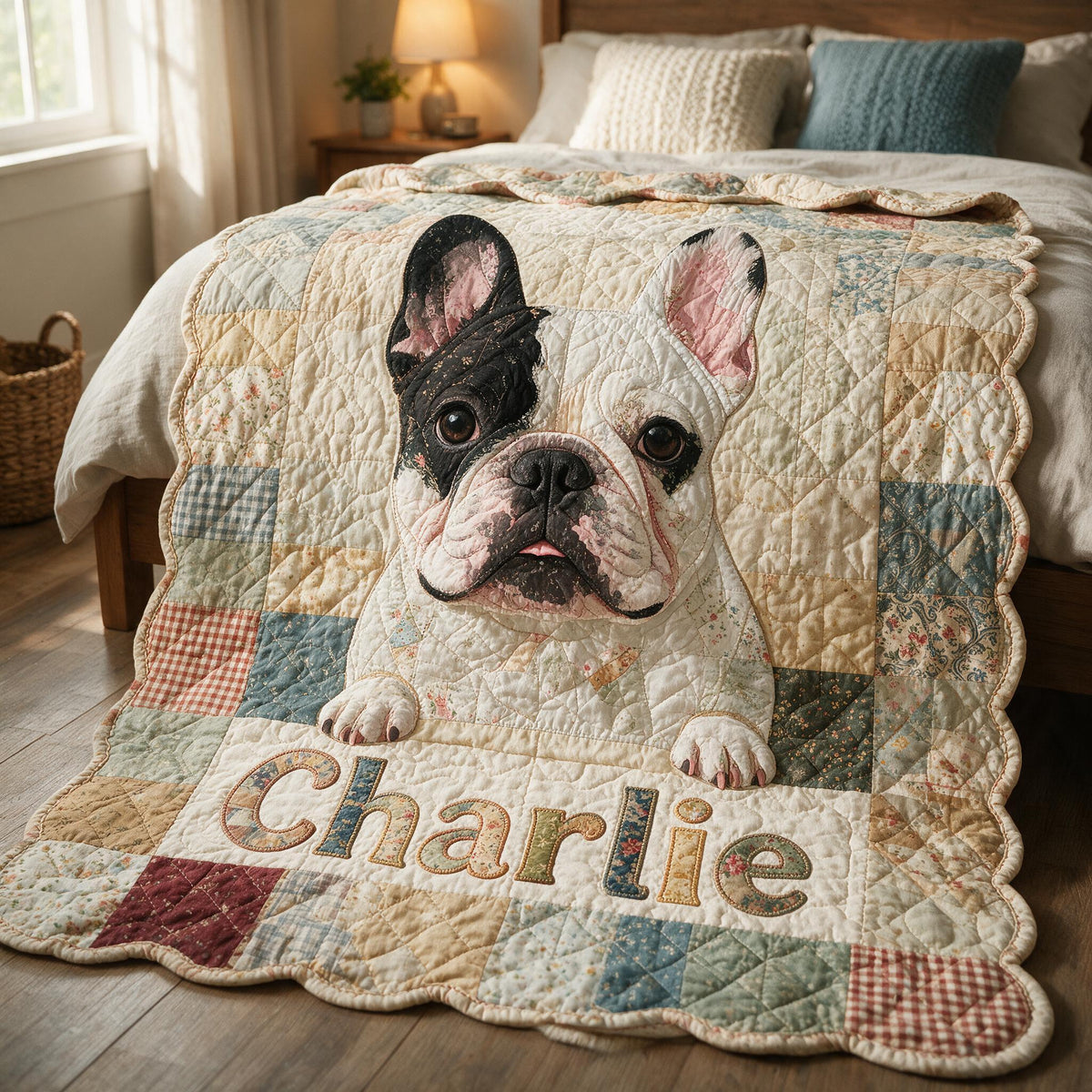 Cute French Bulldog Patchwork Personalized Shaped Fleece Blanket, Cozy Gift for Frenchie Owners and Dog Lovers