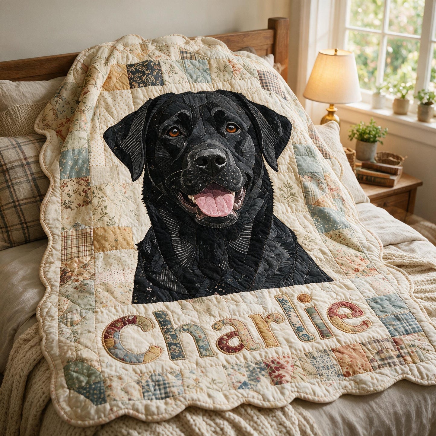 Personalized Black Labrador Retriever Patchwork Fleece Blanket, Custom Dog Lover Gift Cozy Home Throw