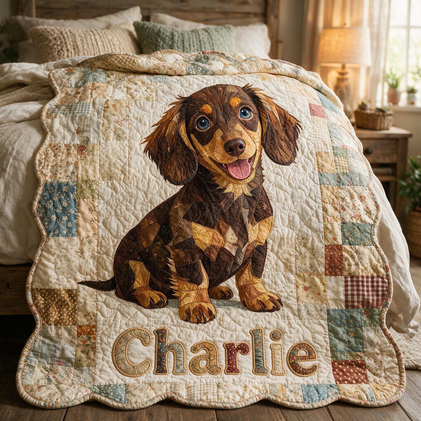 Personalized Short-Legged Dachshund Patchwork Fleece Blanket, Cozy Custom Gift for Dachshund Owners and Dog Lovers