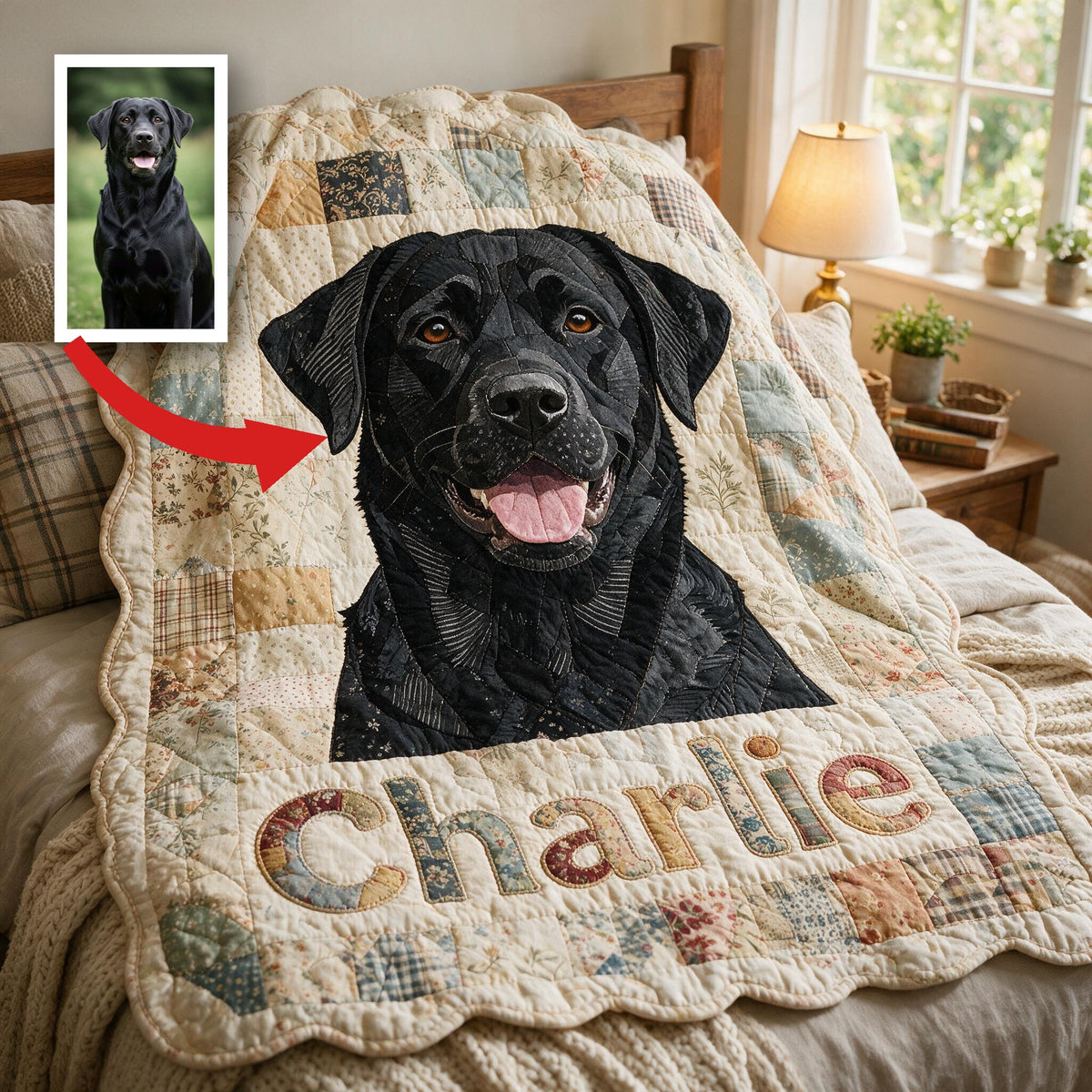 Personalized Black Labrador Retriever Patchwork Fleece Blanket, Custom Dog Lover Gift Cozy Home Throw