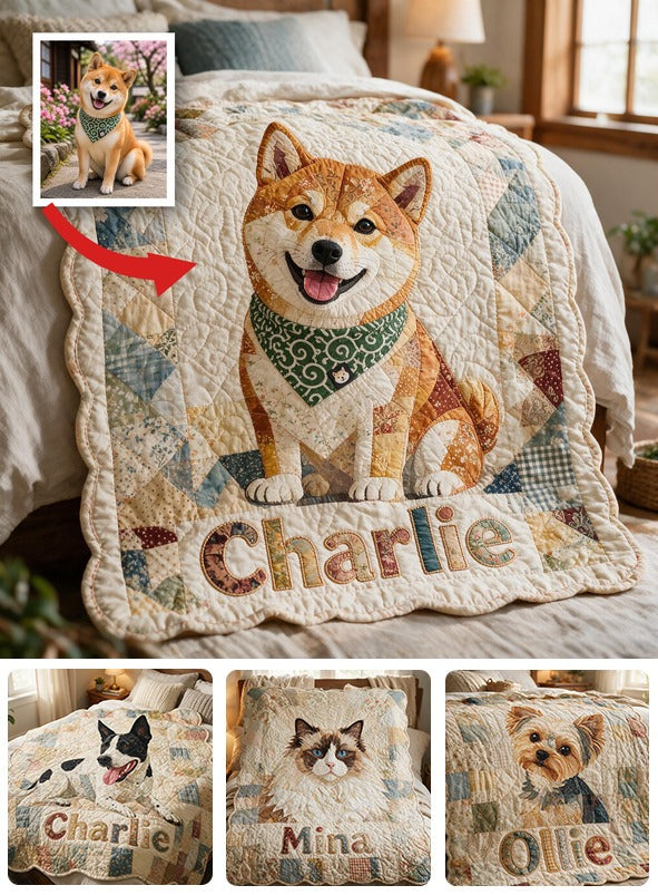 Personalized Smiling Japanese Shiba Inu Patchwork Fleece Blanket, Cozy Gift for Shiba Inu Dog Lovers Home Decor