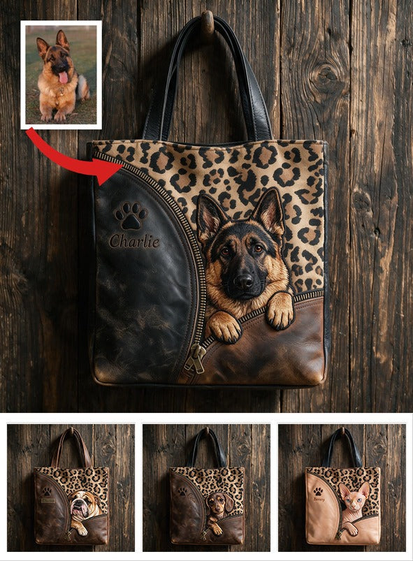 Personalized Peeking German Shepherd Tote Bag Custom Dog Owner Gift Pet Lover Shoulder Bag for Work Travel Shopping