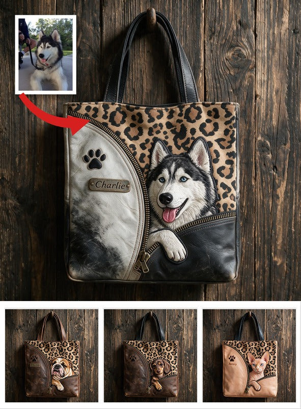 Personalized Peeking Siberian Husky Tote Bag, Custom Blue-Eyed Husky Dog Lover Gift for Everyday Use