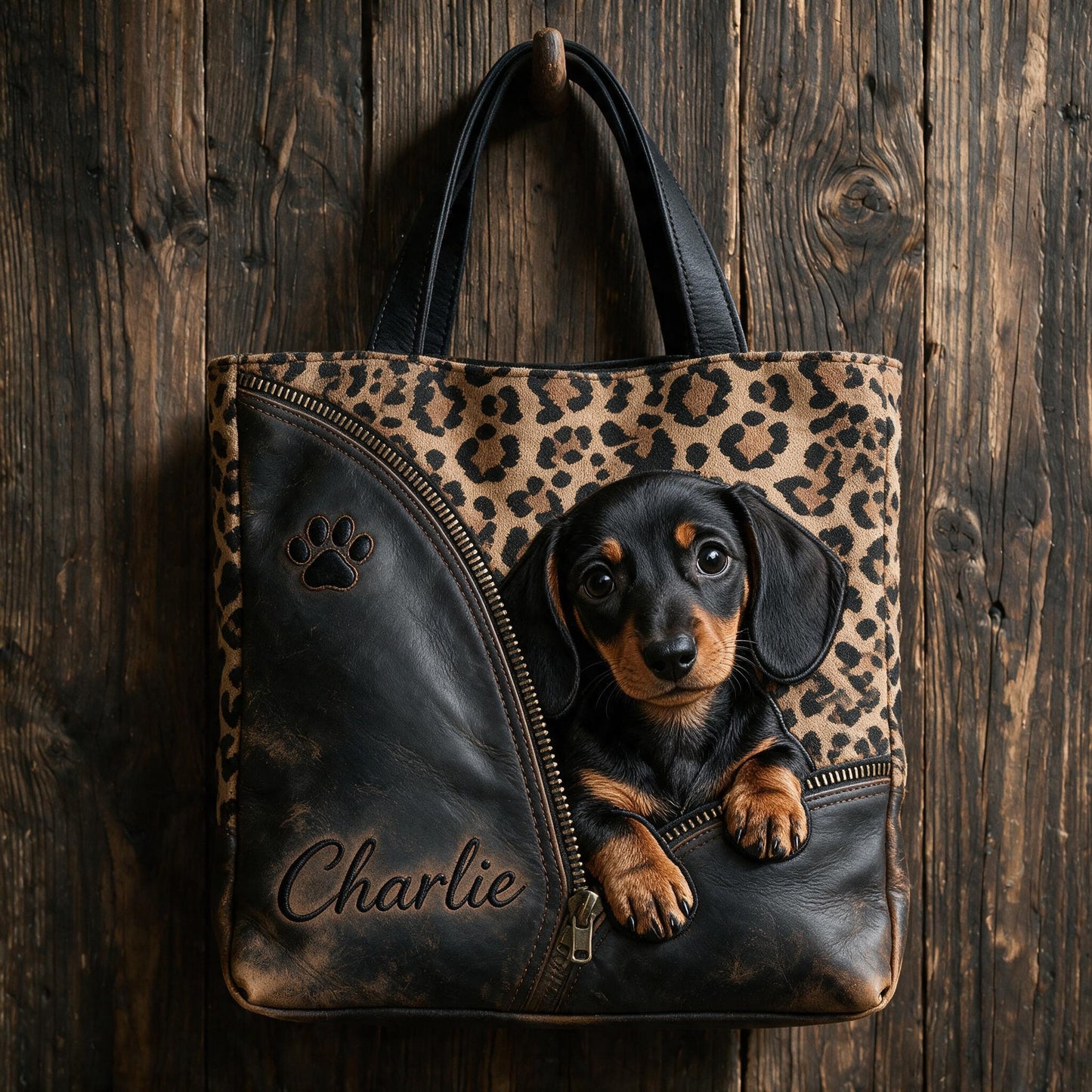 Personalized Peeking Black and Tan Dachshund Tote Bag Custom Gift for Dachshund Owners and Dog Lovers
