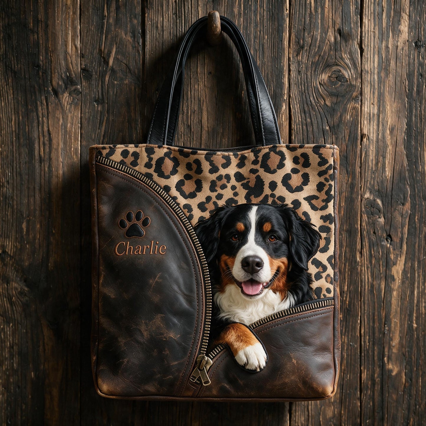 Personalized Peeking Tri-Color Australian Shepherd Tote Bag - Custom Dog Lover Gift for Aussie Owners Daily Use