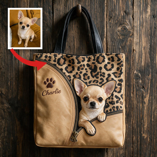 Sac fourre-tout Chihuahua personnalisé avec motif léopard, cadeau sur mesure pour les propriétaires de Chihuahua et les mamans de chiens