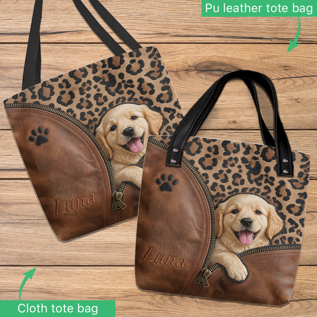 Personalized Peeking Dachshund Tote Bag, Custom Dog Lover Gift Stylish Leopard Print Pet Carryall for Everyday Use