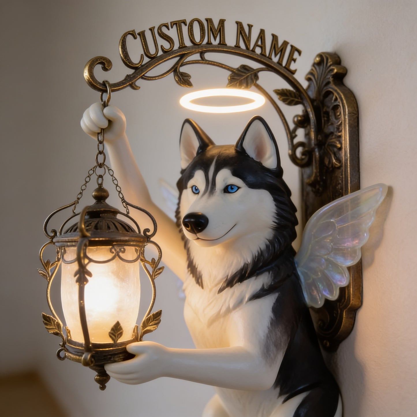 Personalized Blue-Eyed Siberian Husky Angel Wooden Wall Mount Sign, Dog Lover Home Decor Gift