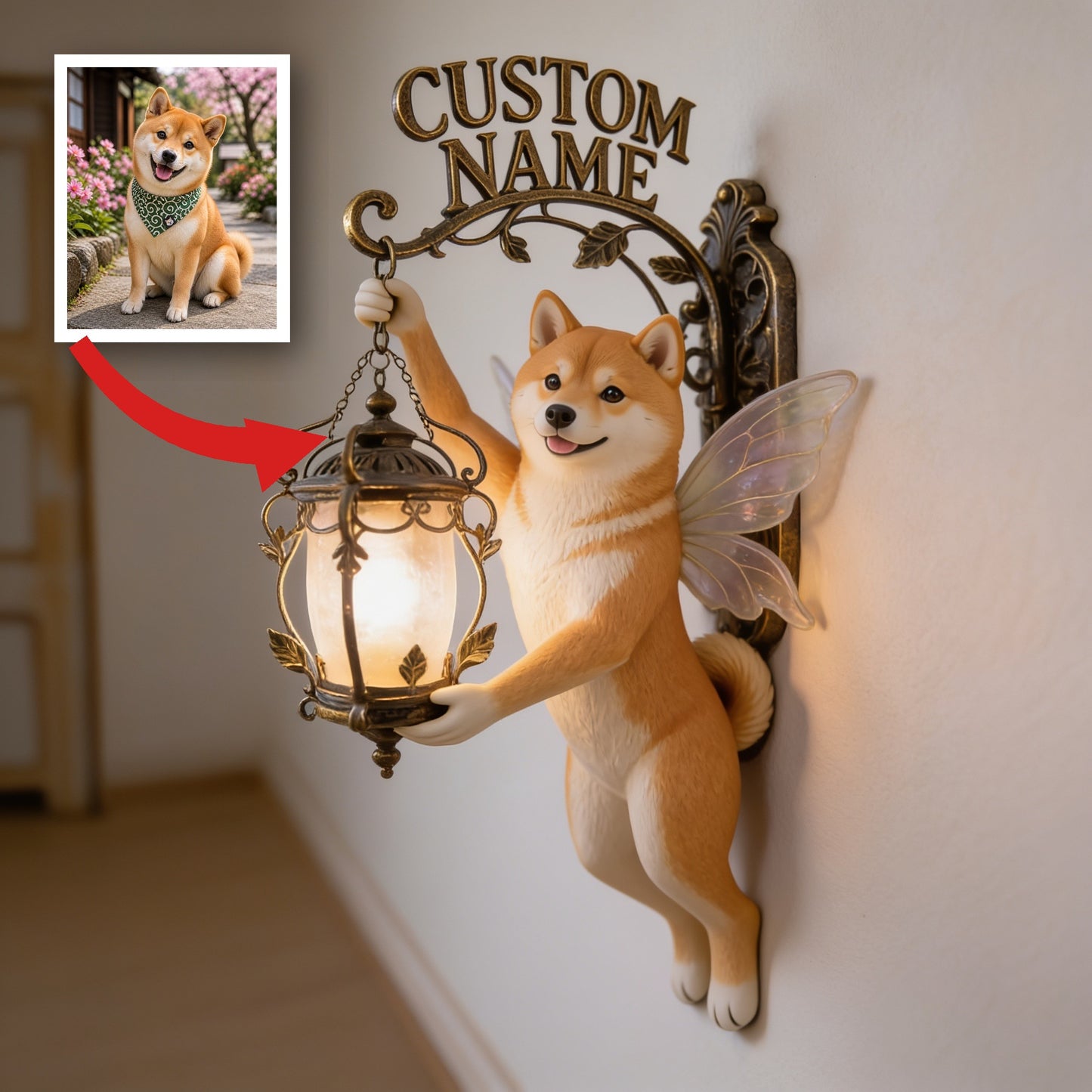 Personalized Fairy Shiba Inu Wall Mount Sign - Whimsical Custom Name Home Decor Gift for Shiba Inu Lovers
