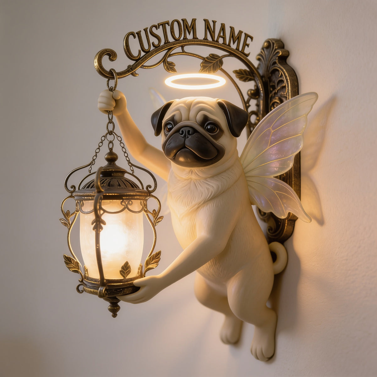 Personalized Fairy Angel Pug Wooden Wall Mount Sign - Cute Dog Home Decor Gift for Pug Owners and Pet Lovers