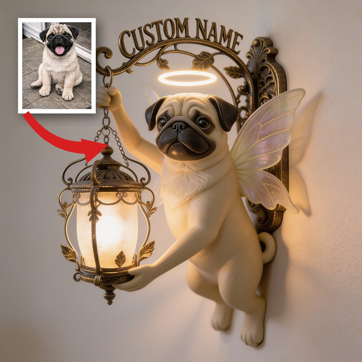 Personalized Fairy Angel Pug Wooden Wall Mount Sign - Cute Dog Home Decor Gift for Pug Owners and Pet Lovers