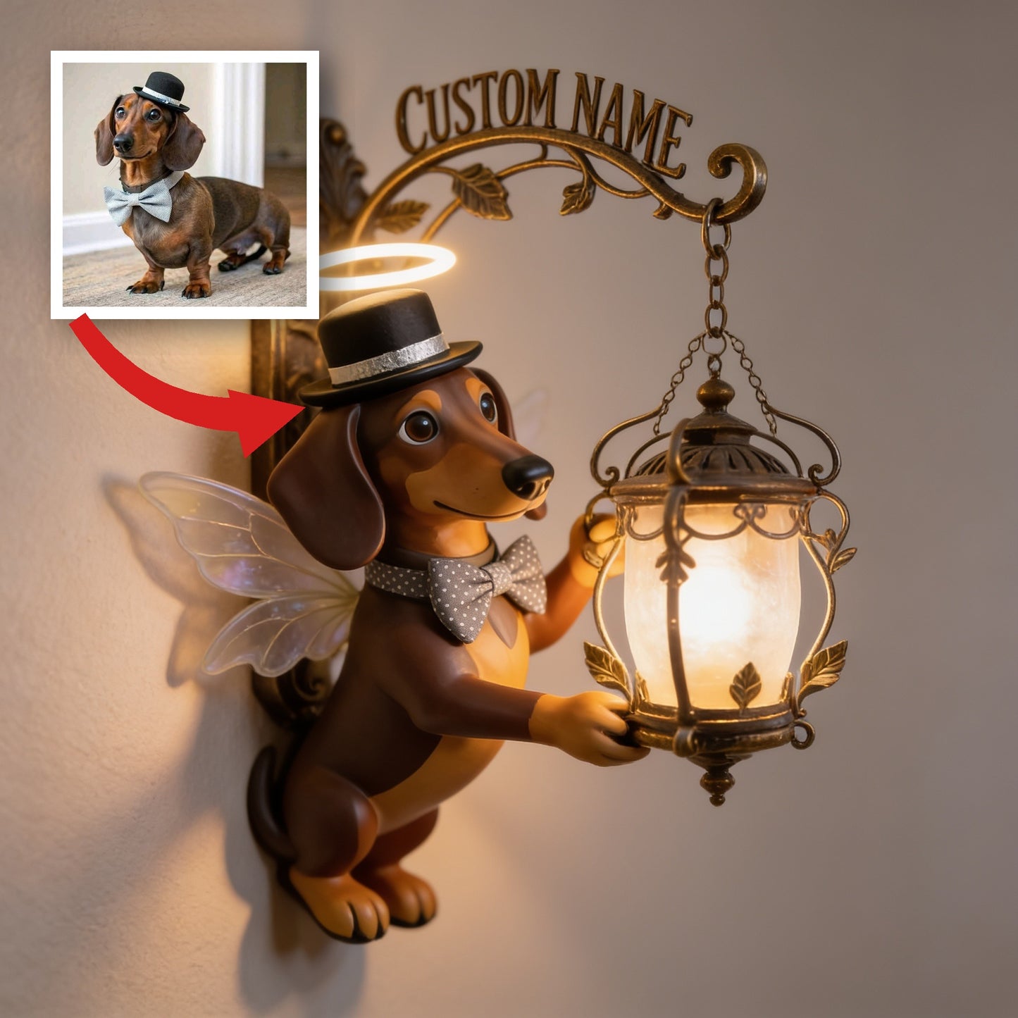 Personalized Dapper Dachshund Angel Wooden Wall Mount Sign - Cute Dog Lover Home Decor Gift