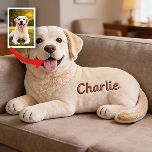 Coussin en Fausse Fourrure en Forme de Labrador Jaune Personnalisé, Cadeau Sur Mesure pour Amoureux des Chiens