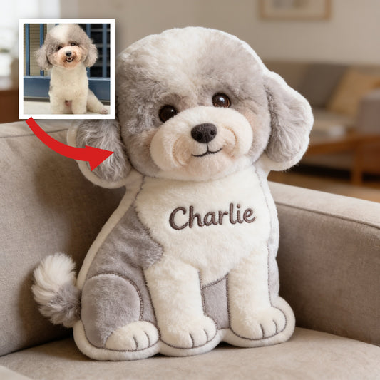 Coussin en Fausse Fourrure Personnalisé en Forme de Caniche Gris Blanc | Cadeau Décor Maison Amoureux des Chiens