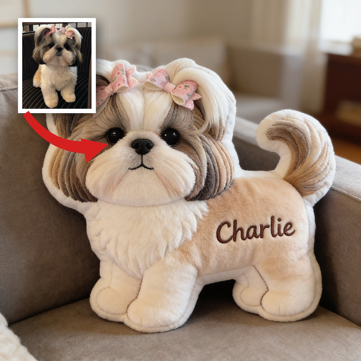 Custom Personalized Fluffy Shih Tzu Shaped Faux Fur Pillow, Dog Lover Home Decor Gift for Pet Owners