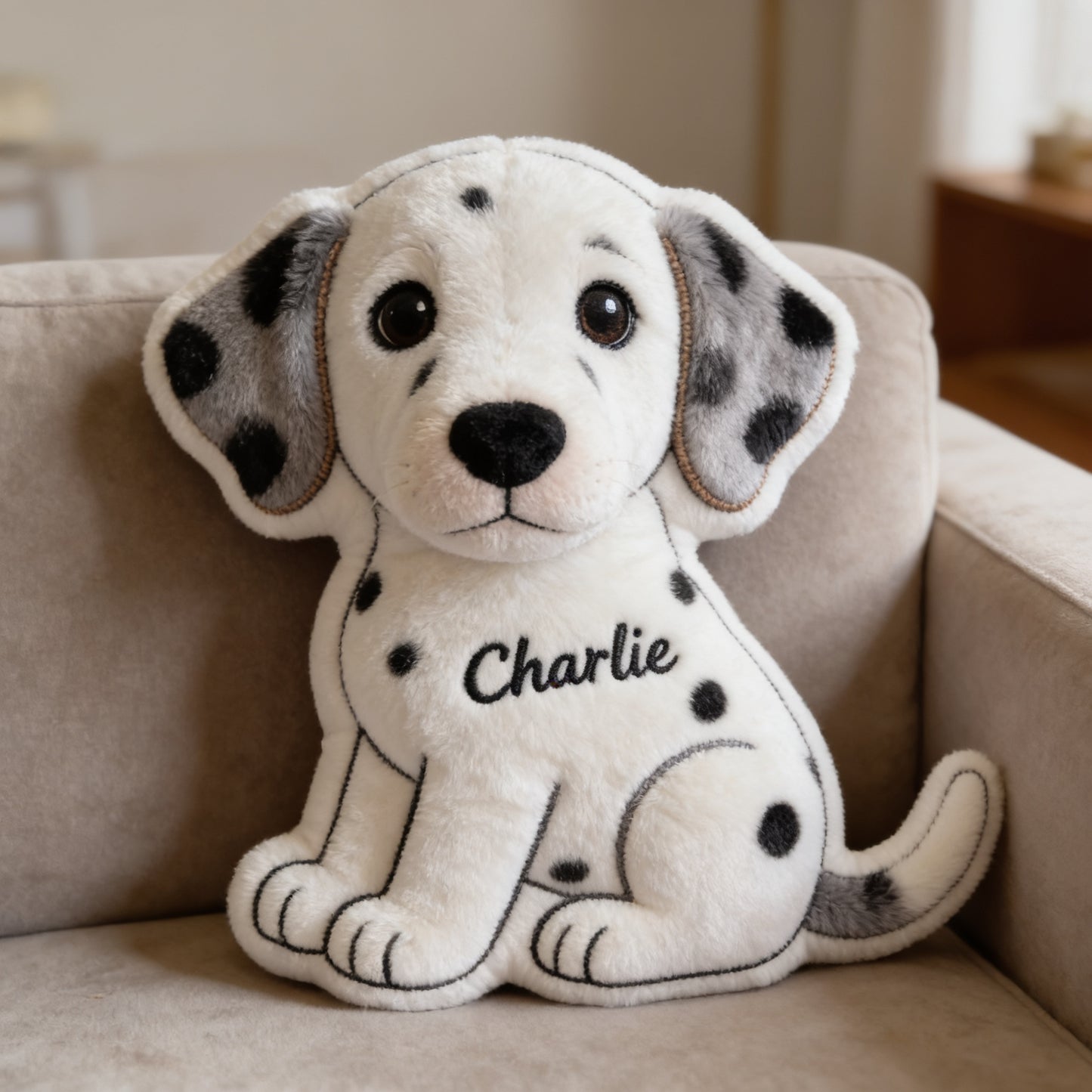 Personalized Dalmatian Puppy Faux Fur Shaped Pillow Custom Dog Lover Home Decor Gift