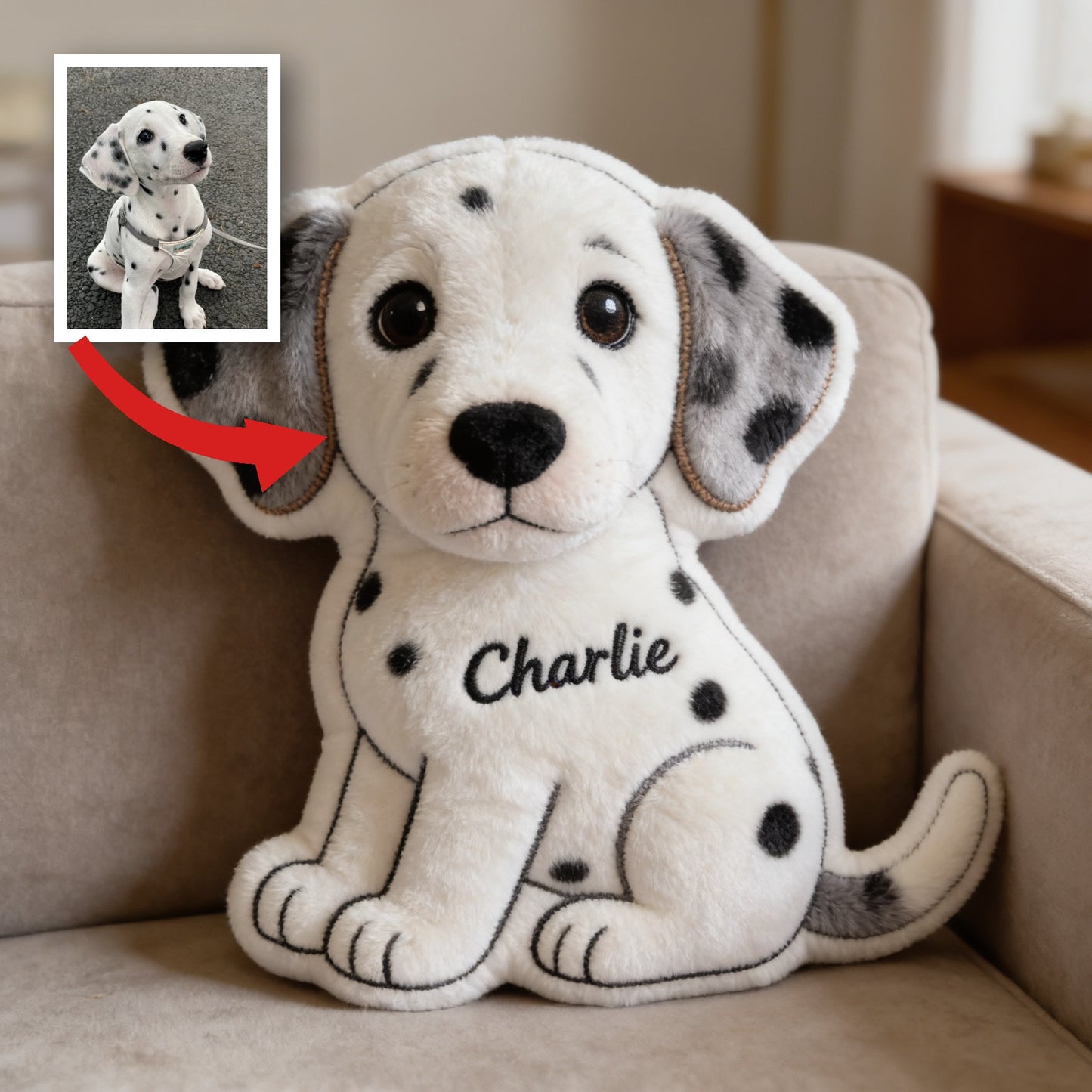 Personalized Dalmatian Puppy Faux Fur Shaped Pillow Custom Dog Lover Home Decor Gift