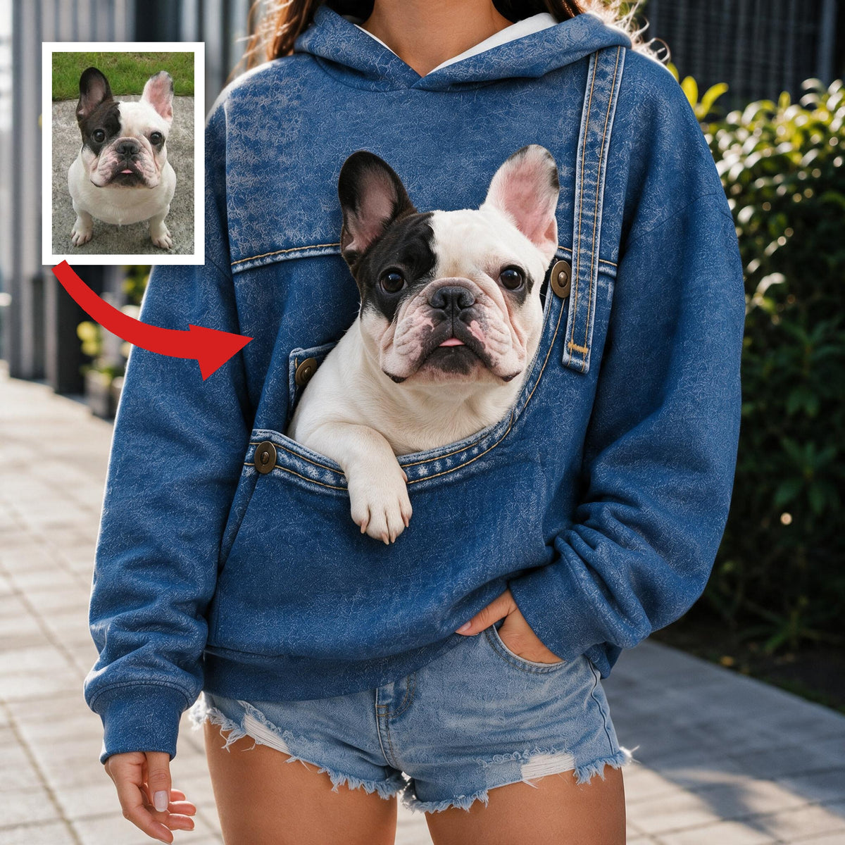 Adorable French Bulldog Peeking Pocket All Over Print Hoodie, Personalized Gift for Bulldog Pet Owners