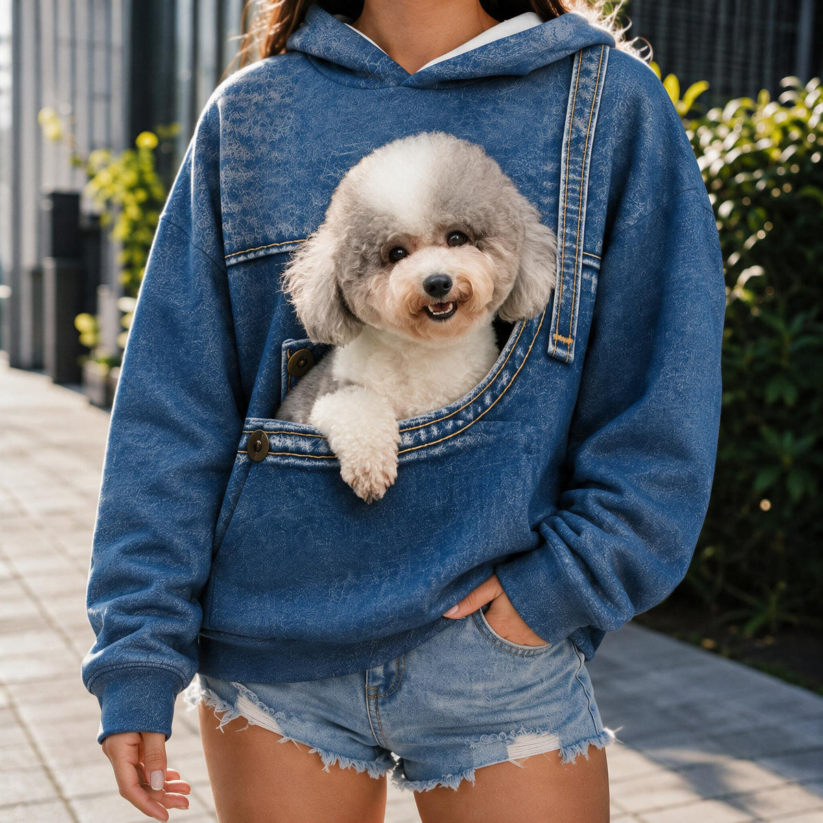 Fluffy Gray White Toy Poodle Pocket All Over Print Hoodie - Personalized Gift For Poodle Owner Dog Lover