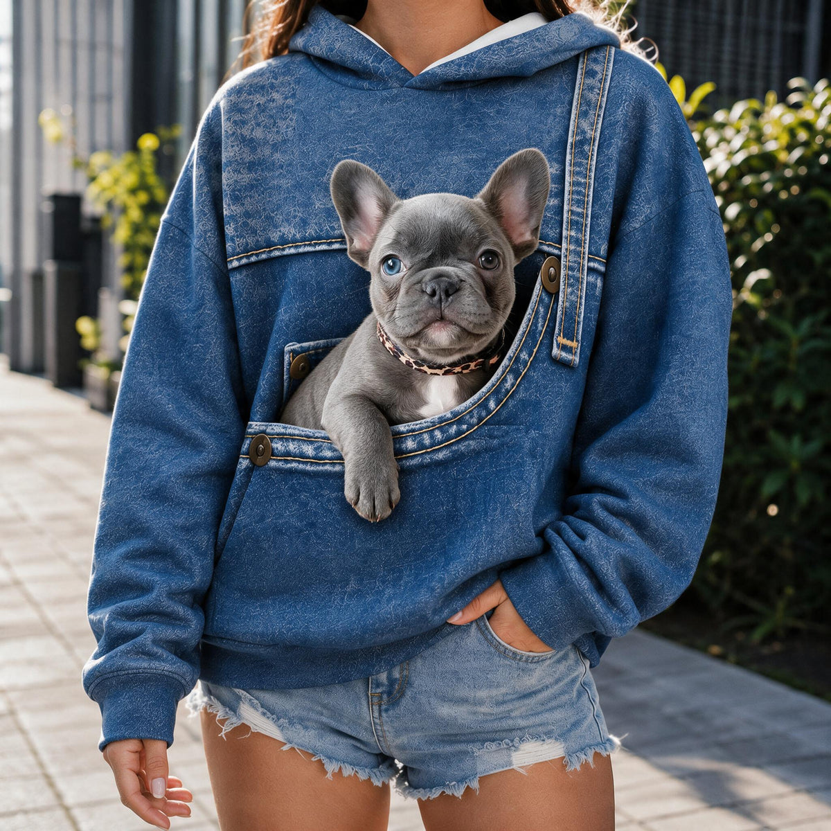 Gray French Bulldog Puppy All Over Print Hoodie, Personalized Unique Gift For Frenchie Dog Pet Owners