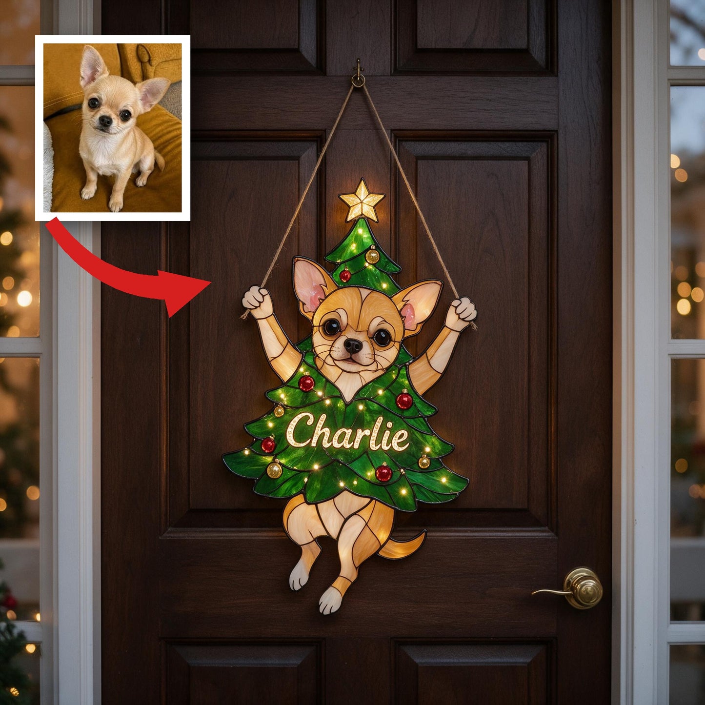 Fröhliches Clinger Personalisiertes Tan Chihuahua Weihnachts-LED-Acrylschild, Individuelles Geschenk für Chihuahua-Liebhaber