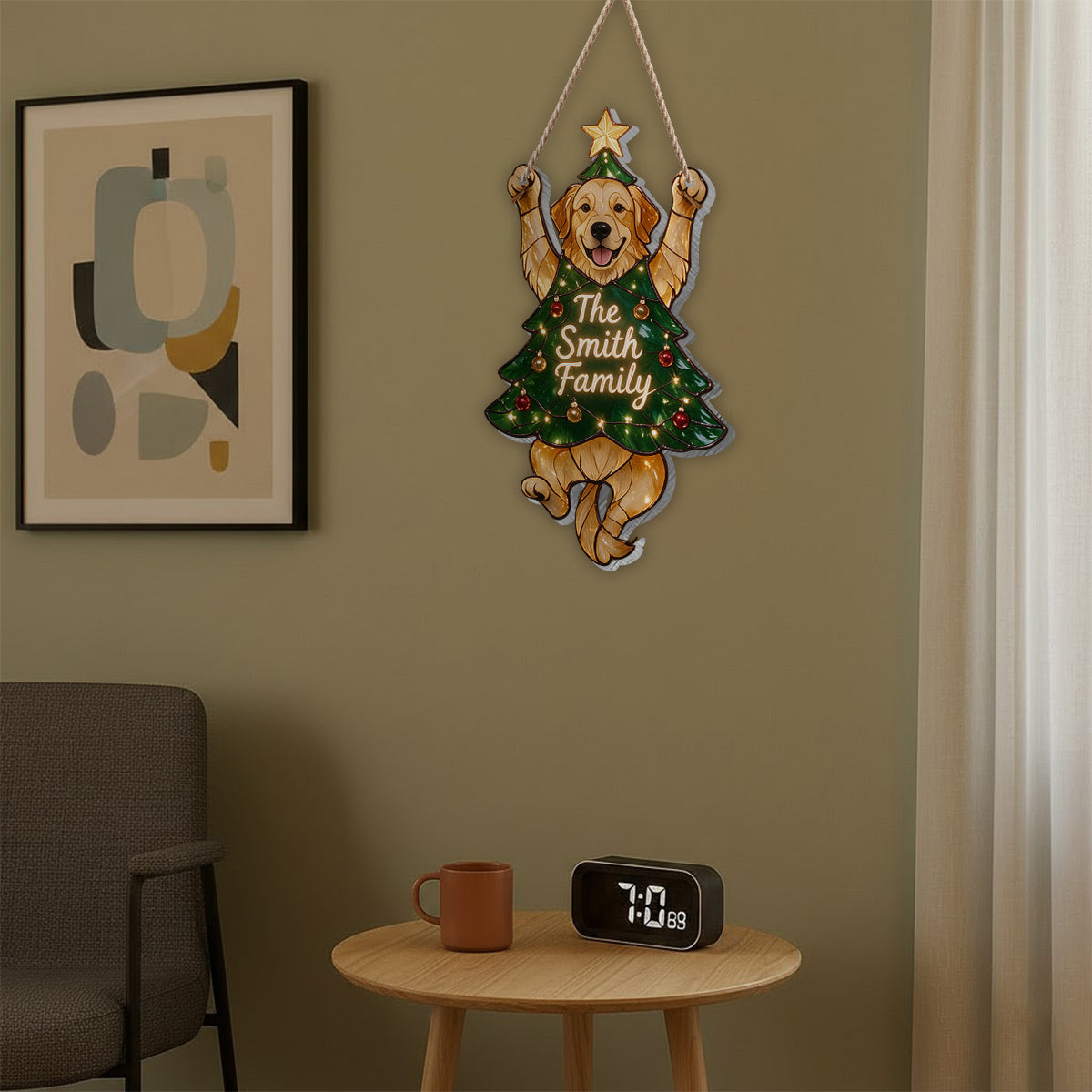 Joli panneau LED acrylique personnalisé Dalmation tacheté pour Noël, décoration de porte festive pour les amoureux des chiens