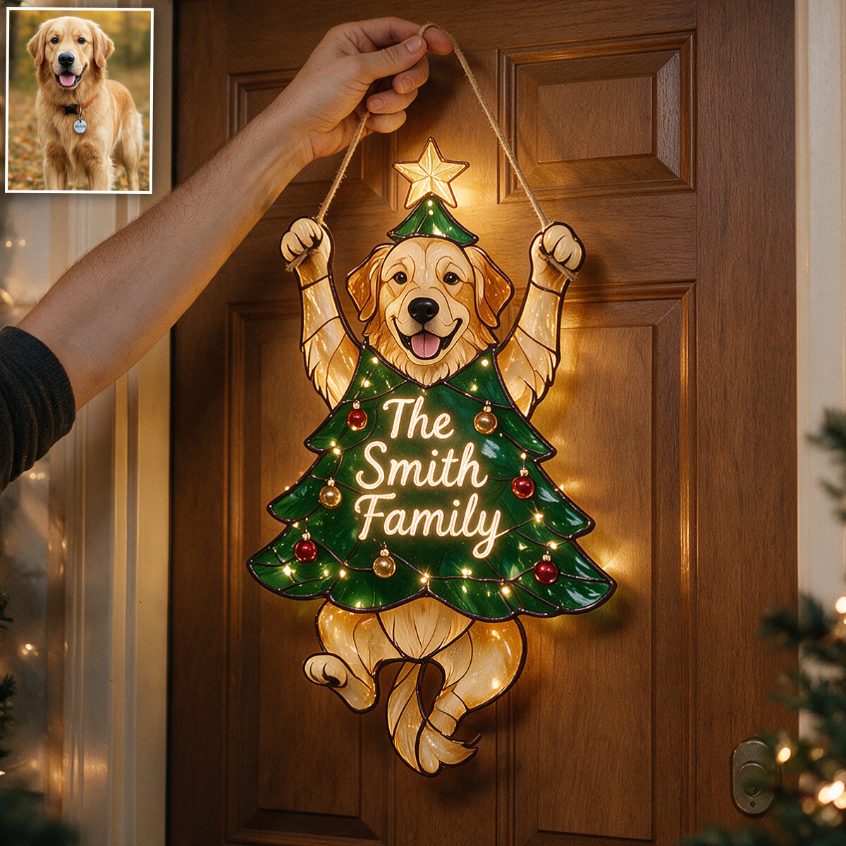 Joli panneau LED acrylique personnalisé Dalmation tacheté pour Noël, décoration de porte festive pour les amoureux des chiens