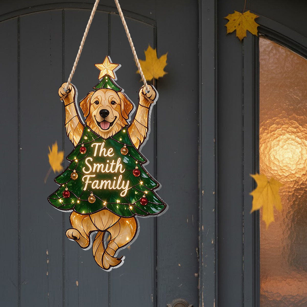 Joli panneau LED acrylique personnalisé Dalmation tacheté pour Noël, décoration de porte festive pour les amoureux des chiens