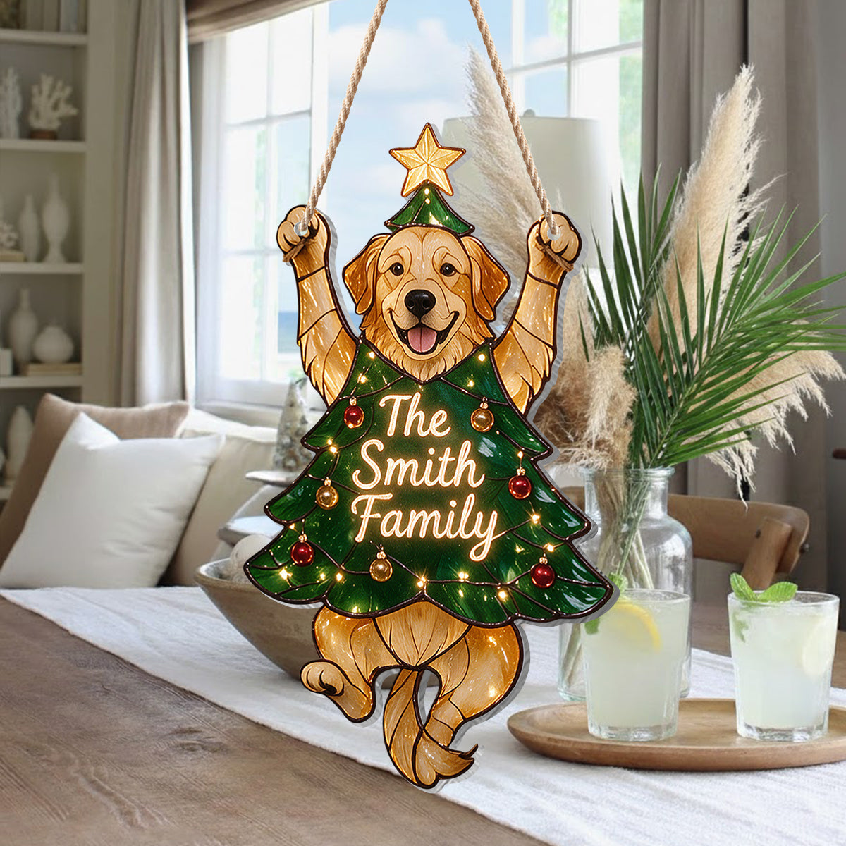 Fröhliches kleines Clinger personalisiertes Englisch Bulldog Weihnachten LED Acrylzeichen, festliche hängende Feiertagsdekoration Geschenk für Hundebesitzer