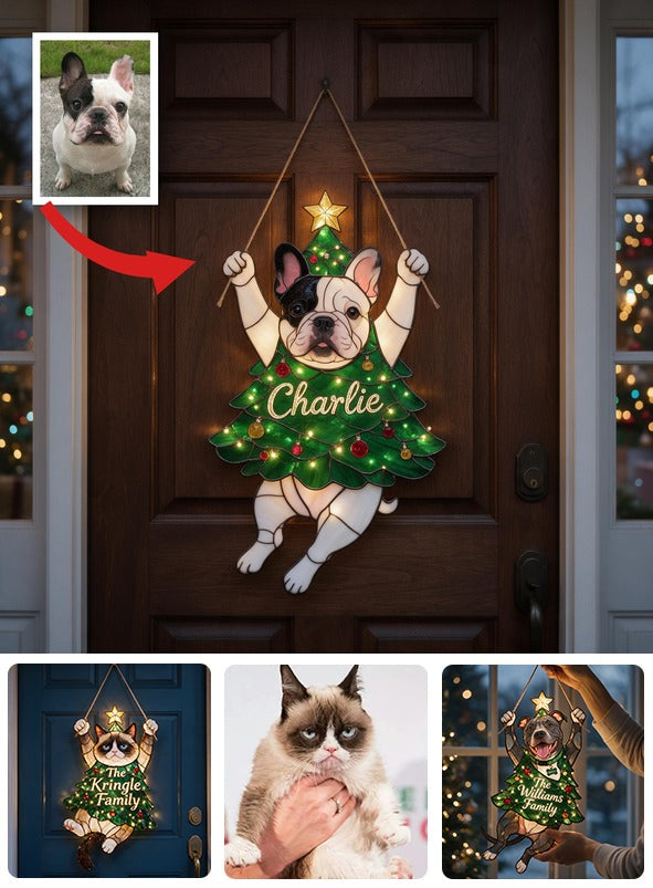 Fröhliches kleines Clinger personalisiertes Englisch Bulldog Weihnachten LED Acrylzeichen, festliche hängende Feiertagsdekoration Geschenk für Hundebesitzer