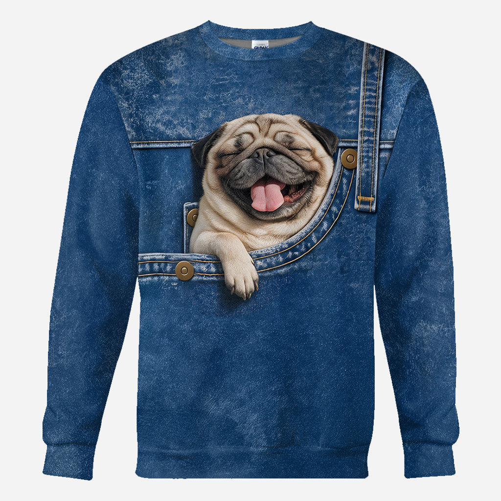 Cute Blue-Eyed Siberian Husky Pocket Design All Over Print Hoodie, Great Gift for Dog Pet Owners