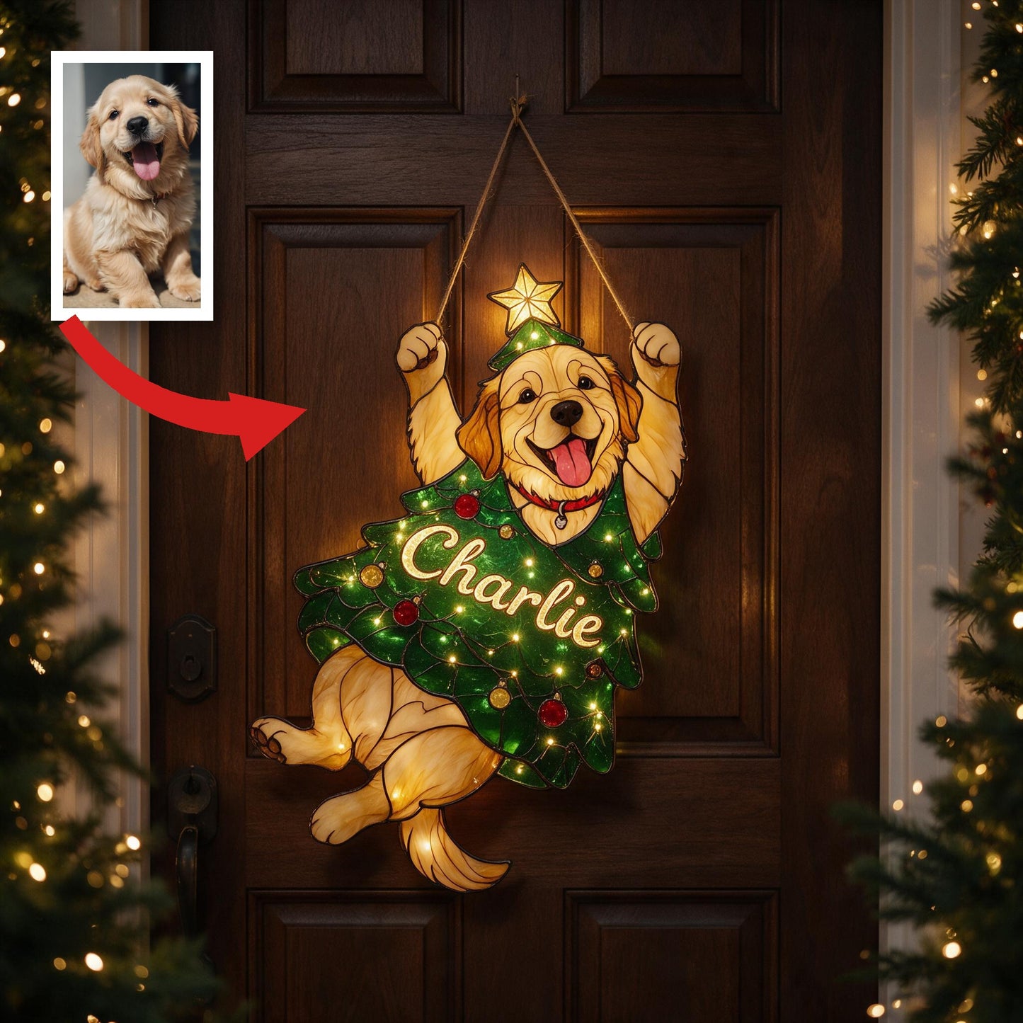 Merry Little Clinger Personalized Golden Retriever Puppy Christmas LED Acrylic Sign, Dog Lover Holiday Home Decor Gift