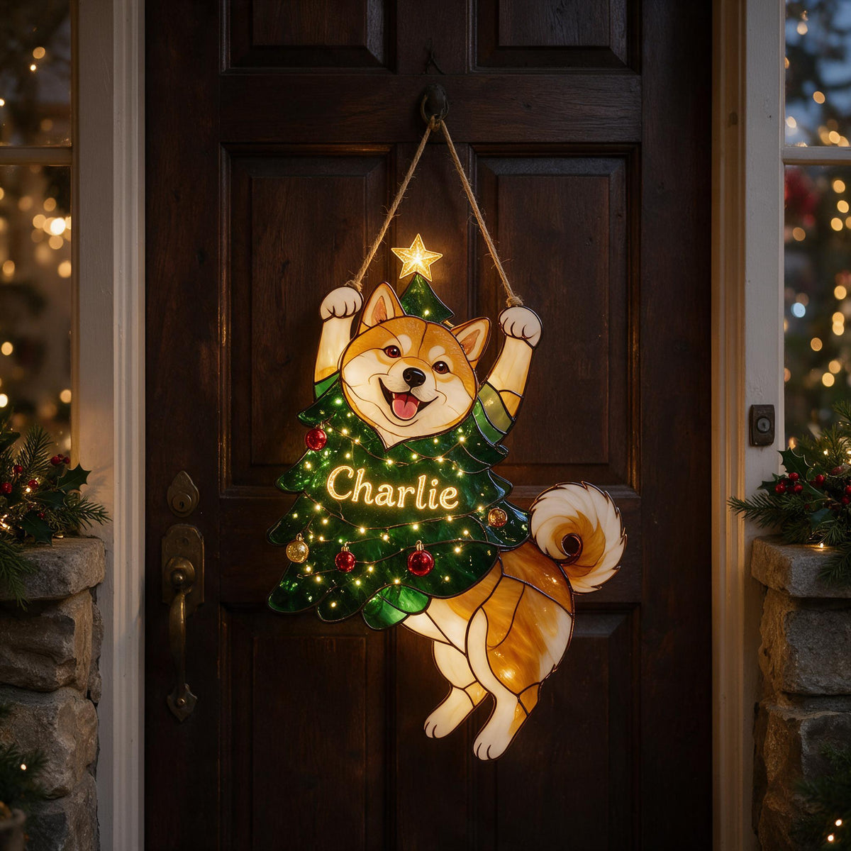 Merry Little Clinger Personalized Akita Inu Christmas Tree LED Acrylic Sign, Dog Lover Holiday Home Decor Gift