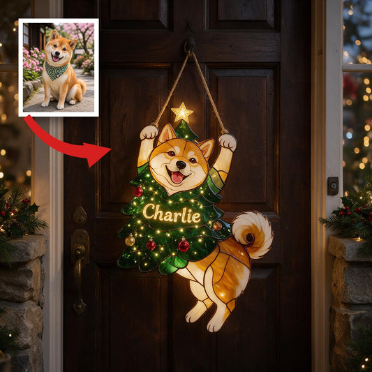 Personalisierte Akita Inu Weihnachtsbaum LED Acrylschild, Geschenk für Hundeliebhaber