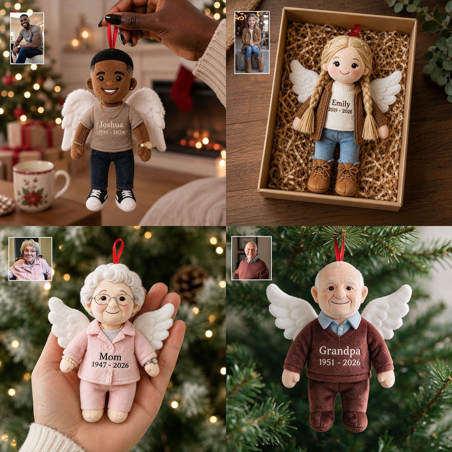 I'm Always With You Personalized Blonde Little Boy Angel Memorial Plush Ornament, Custom Remembrance Christmas Keepsake Gift