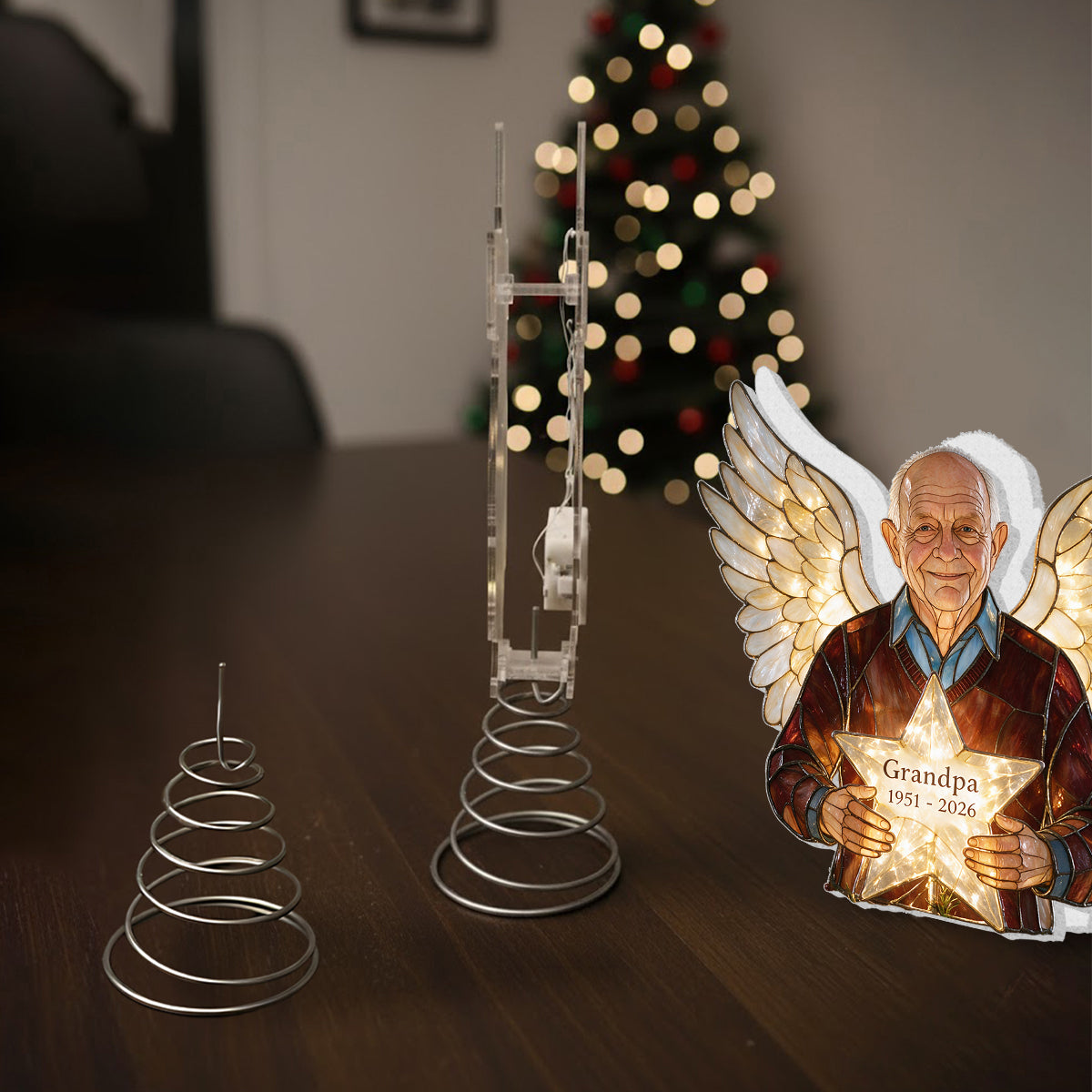Personalized Latina Grandma Memorial Angel LED Christmas Tree Topper - Stained Glass Style Remembrance Holiday Keepsake Gift