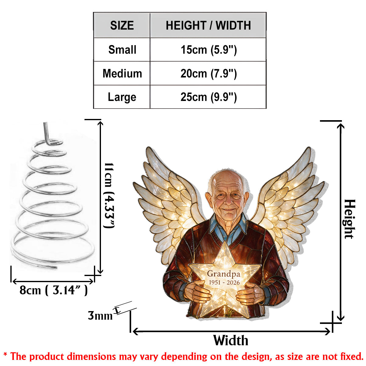 Personalized Beloved Black Mom Memorial Angel LED Light Christmas Tree Topper, Stained Glass Remembrance Holiday Decor