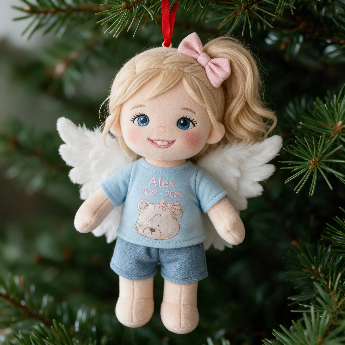 Personalized Blonde Winged Angel Kid Memorial Plush Ornament - I'm Always With You Christmas Keepsake Gift