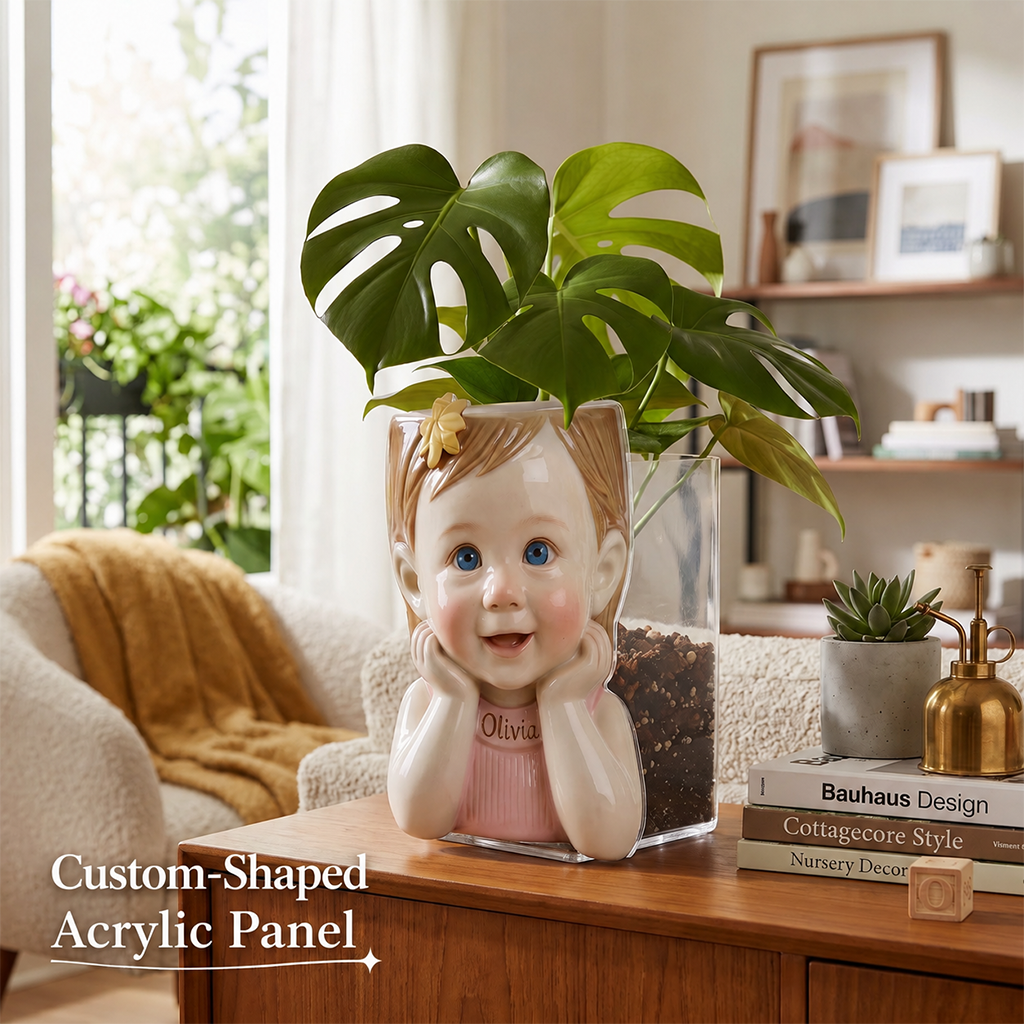 Custom Personalized Curly Haired Child Shaped Acrylic Planter Pot, Custom Name 2 Year Old Black Kid Flower Vase for Home Decor & Meaningful Gifting