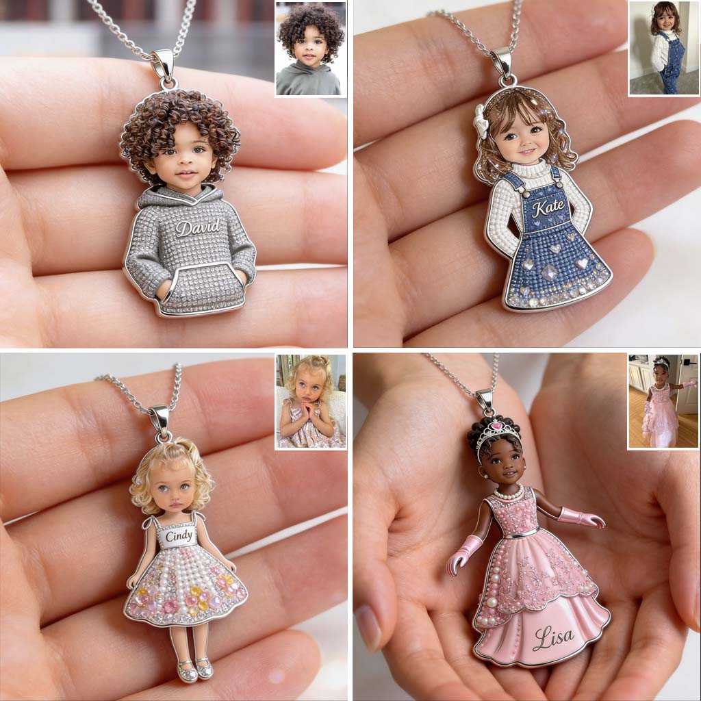 Personalized Custom Kid Portrait Shaped Metal Pendant Necklace, Sentimental Keepsake Jewelry Gift for Boy