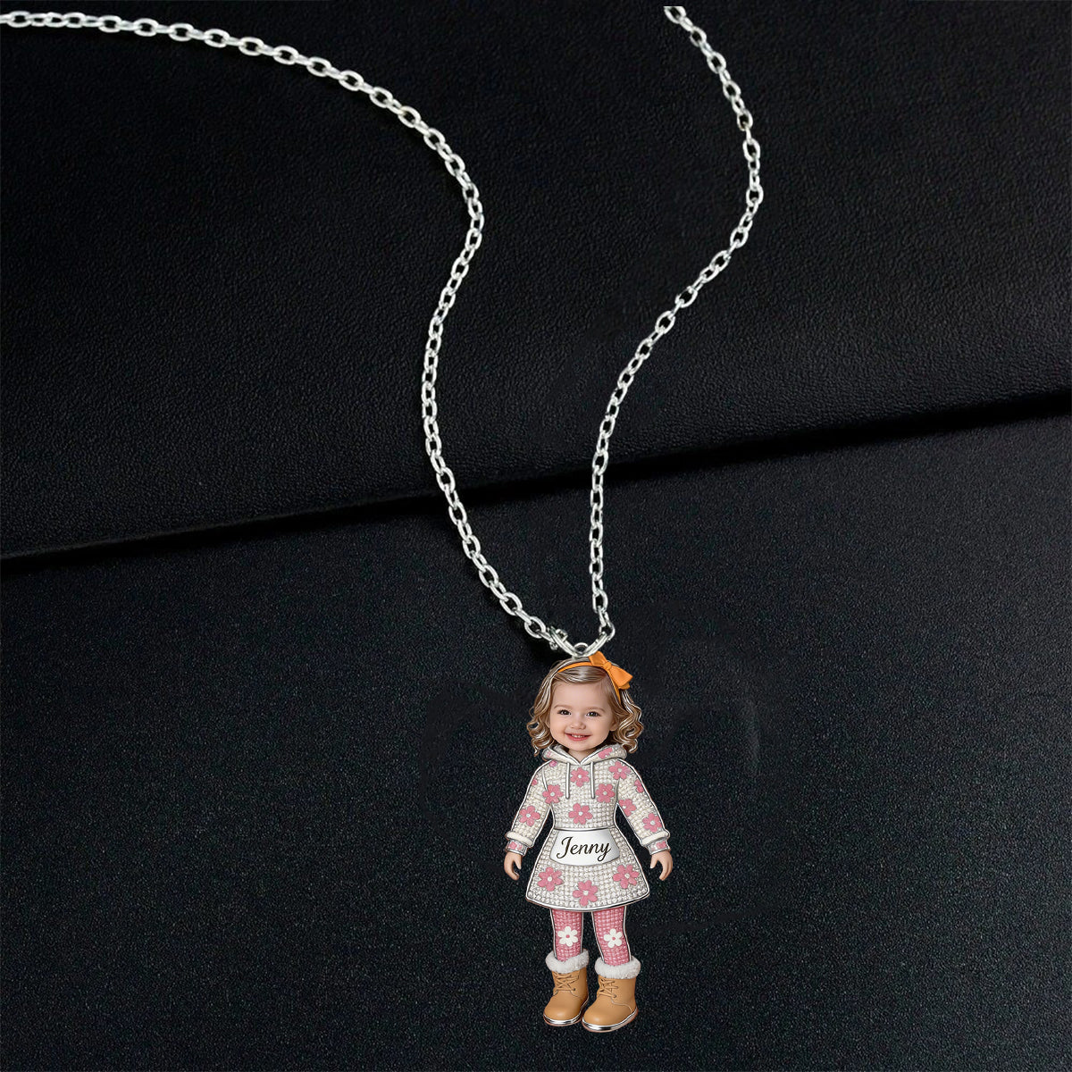 Personalized 3D Kid Portrait Shaped Metal Pendant Necklace, Custom Engraved Name Keepsake Jewelry Gift for 4 Year Old Black Girl