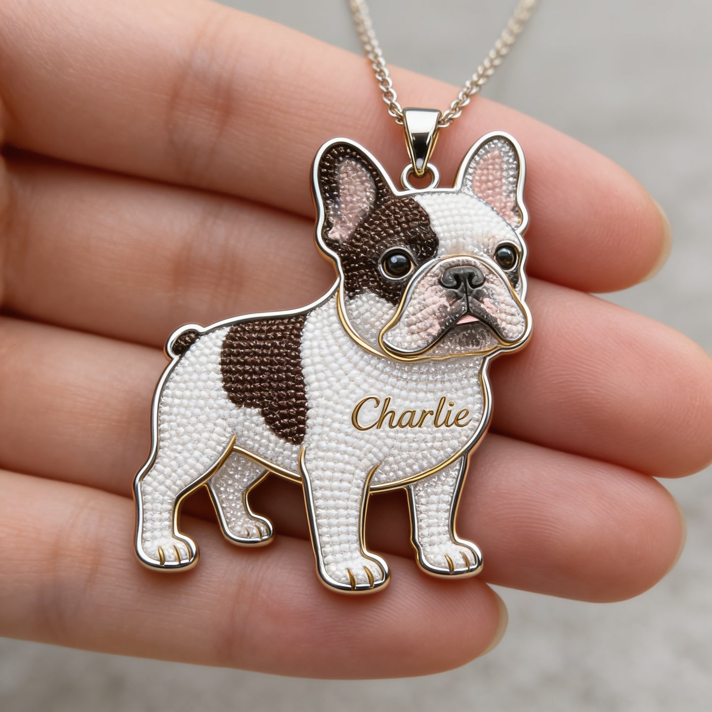 Personalized French Bulldog Shaped Metal Pendant Necklace Custom Engraved Name Gift for Frenchie Dog Owners