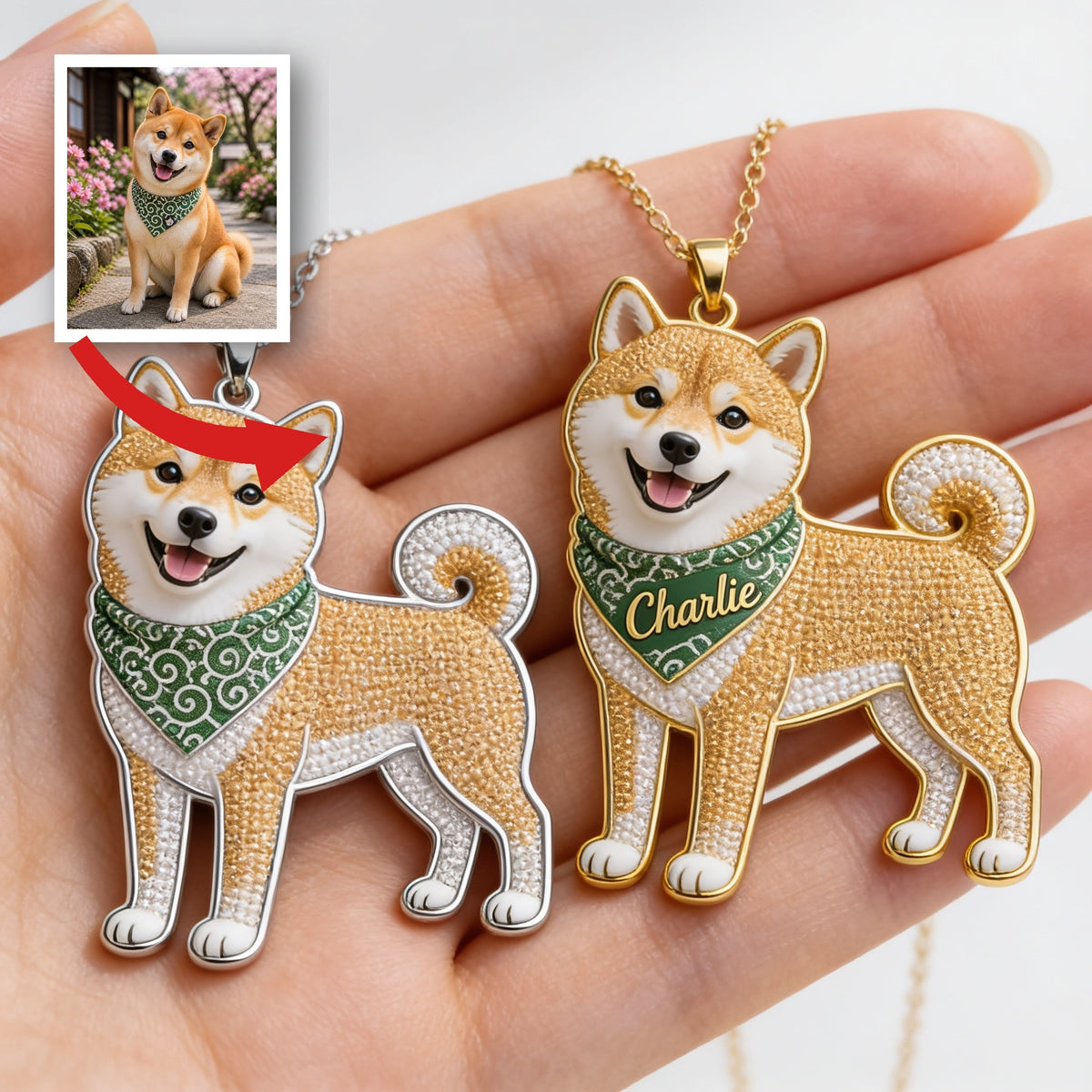 Personalized Shiba Inu Metal Pendant Necklace, Custom Name Pet Jewelry Gift for Shiba Inu Owners and Dog Lovers