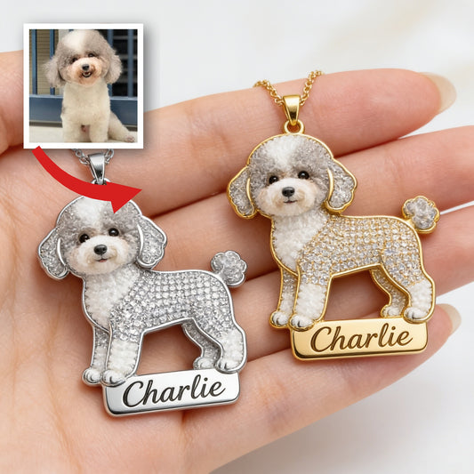 Personalisierte Funkelnde Parti Pudel Namens-Halskette, Geschenk für Pudelbesitzer und Hundefreunde
